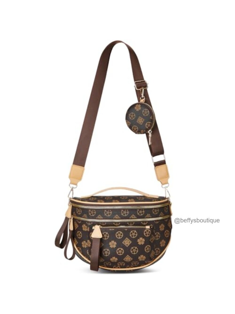 Vegan Leather Checkered Crossbody Bum Bag with Pouch Adjustable Strap